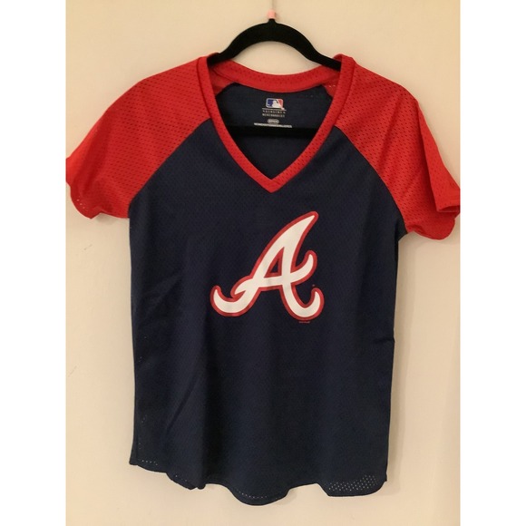 Mlb Genuine Merchandise Tops - Women's MLB Atlanta Braves Mesh V-Neck Jersey Shirt Size Small- NWOT